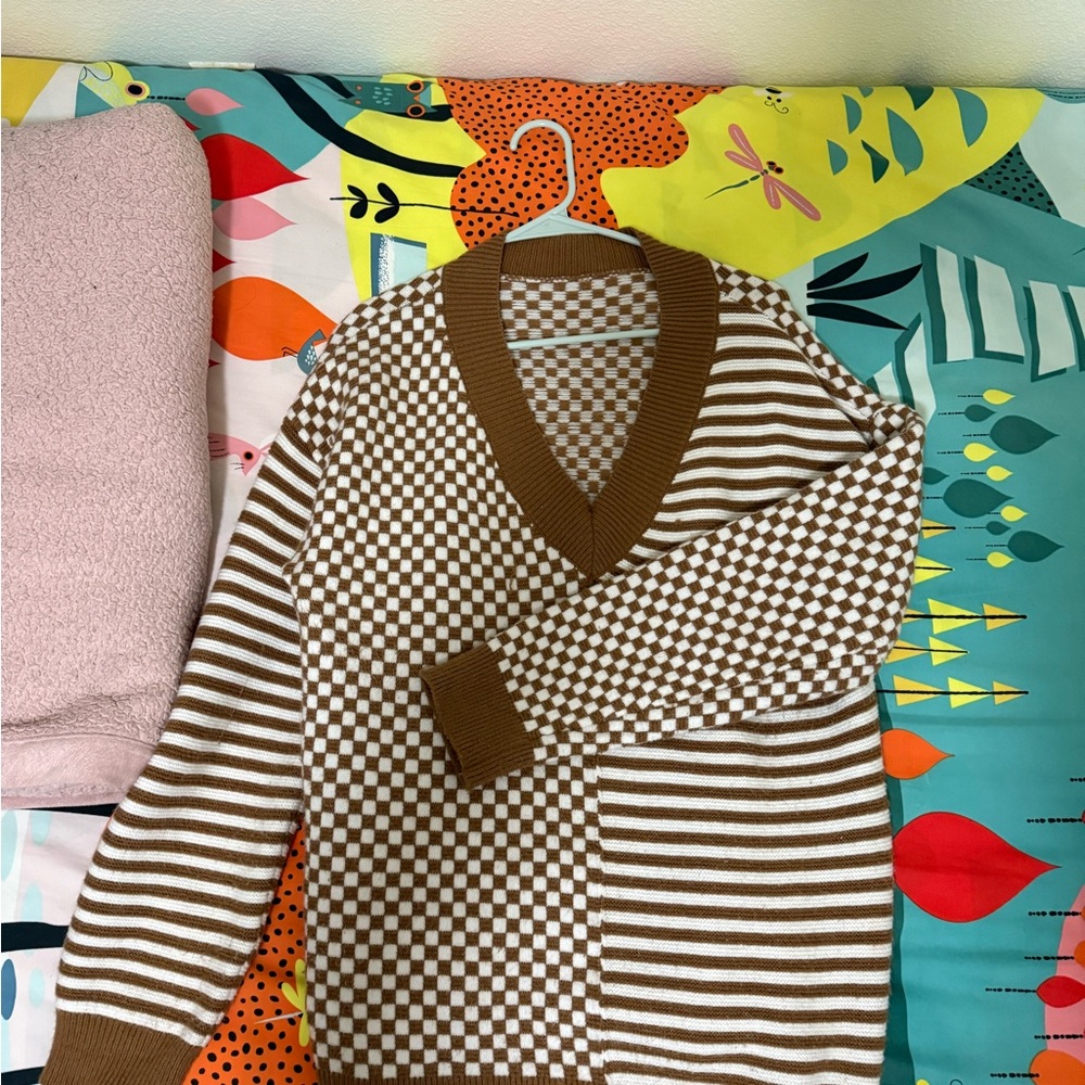 Brown and White Striped Sweater